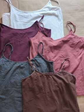 5x Women's Spaghetti Strap Tank Tops - Plum, White, Brown, Dark Gray, Dusty Rose